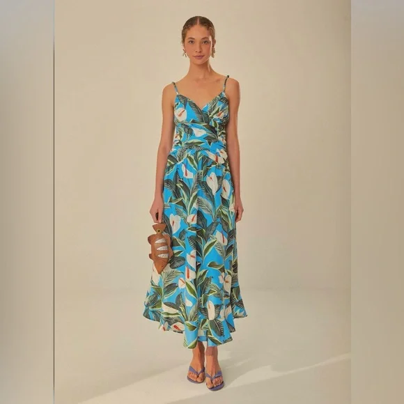 FARM Rio BLUE Anthurium Garden LENZING ECOVERO Euroflax Maxi Dress, Anthurium Garden BLUE / S FARM Rio BLUE Anthurium Garden LENZING ECOVERO Euroflax Maxi Dress, Anthurium Garden BLUE / S